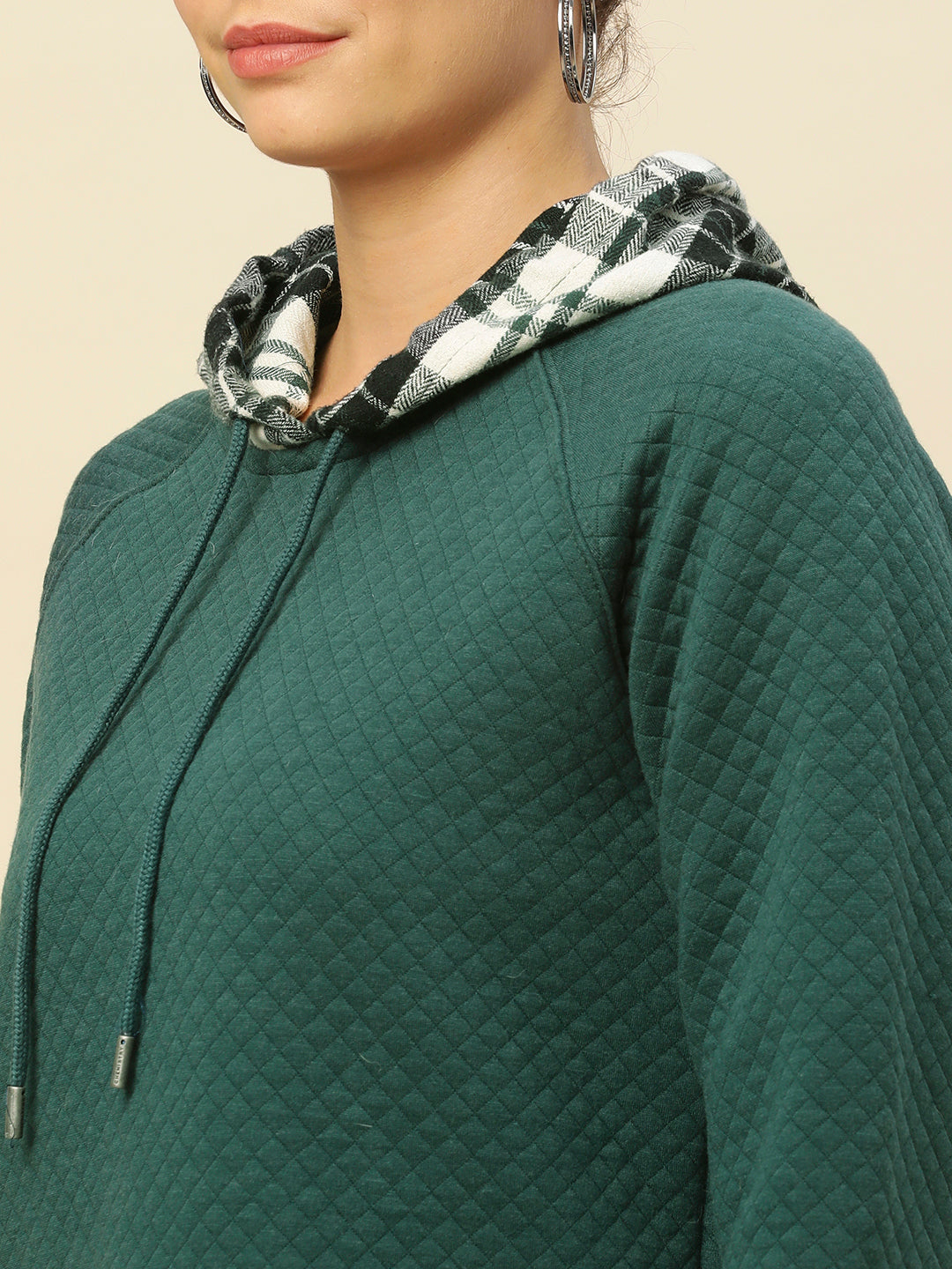 Quilted Faux Layered Look Sweatshirt W/ Plaid Hoodie