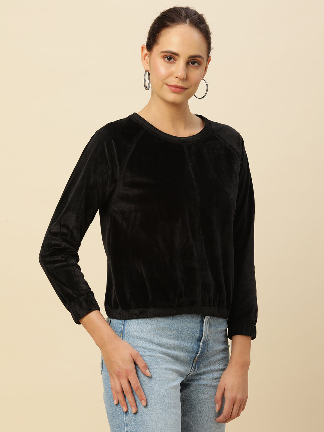 VELOUR SWEATSHIRT WITH SEAMED DETAILING