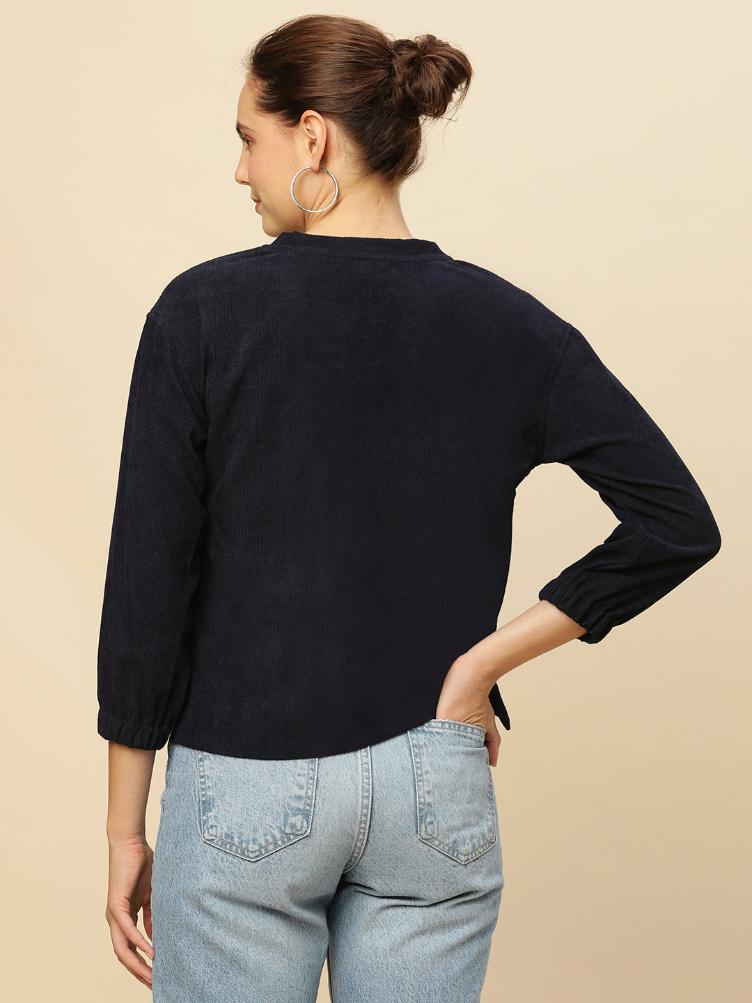CORDUROY DROP SHOULDER SWEATSHIRT W/ ELASTICATED CUFFS