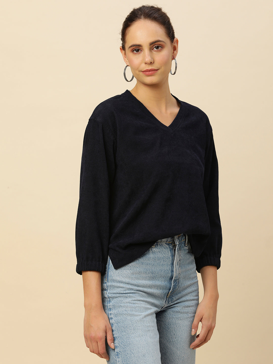 CORDUROY DROP SHOULDER SWEATSHIRT W/ ELASTICATED CUFFS