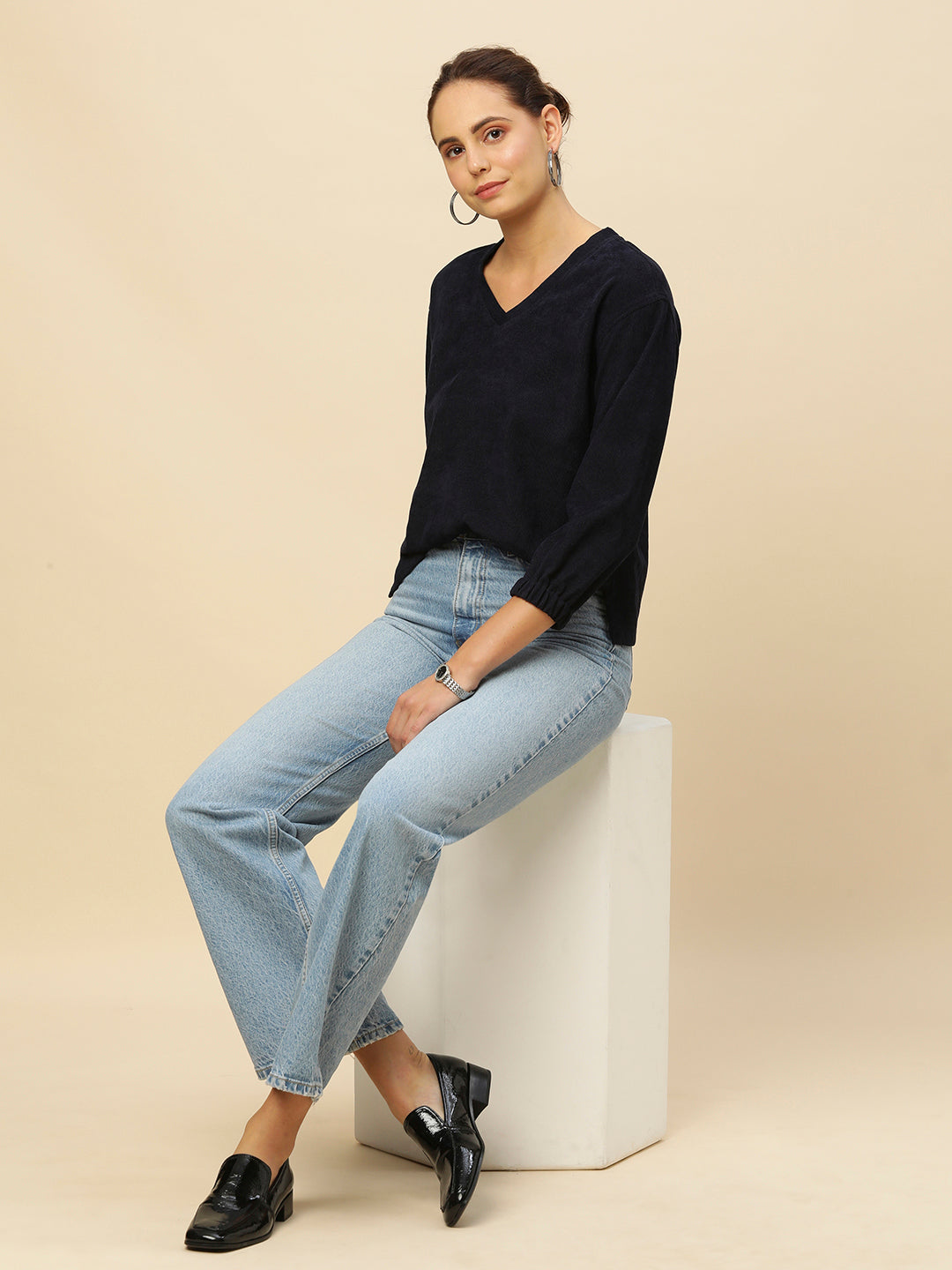 CORDUROY DROP SHOULDER SWEATSHIRT W/ ELASTICATED CUFFS