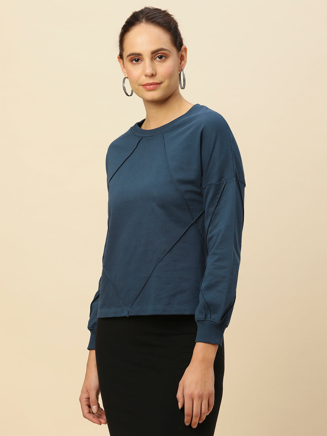 French Terry Drop Shoulder Sweatshirt With Pin Tucked Detailing