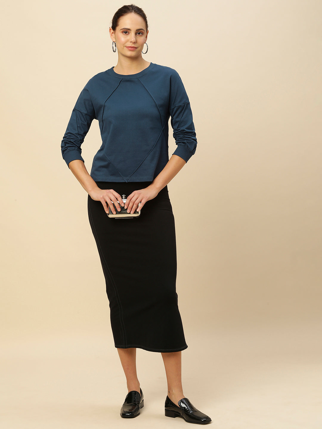French Terry Drop Shoulder Sweatshirt With Pin Tucked Detailing