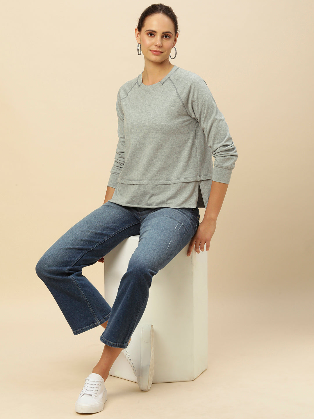 GREY MELANGE RAGLAN ESSENTIAL  SWEATSHIRT