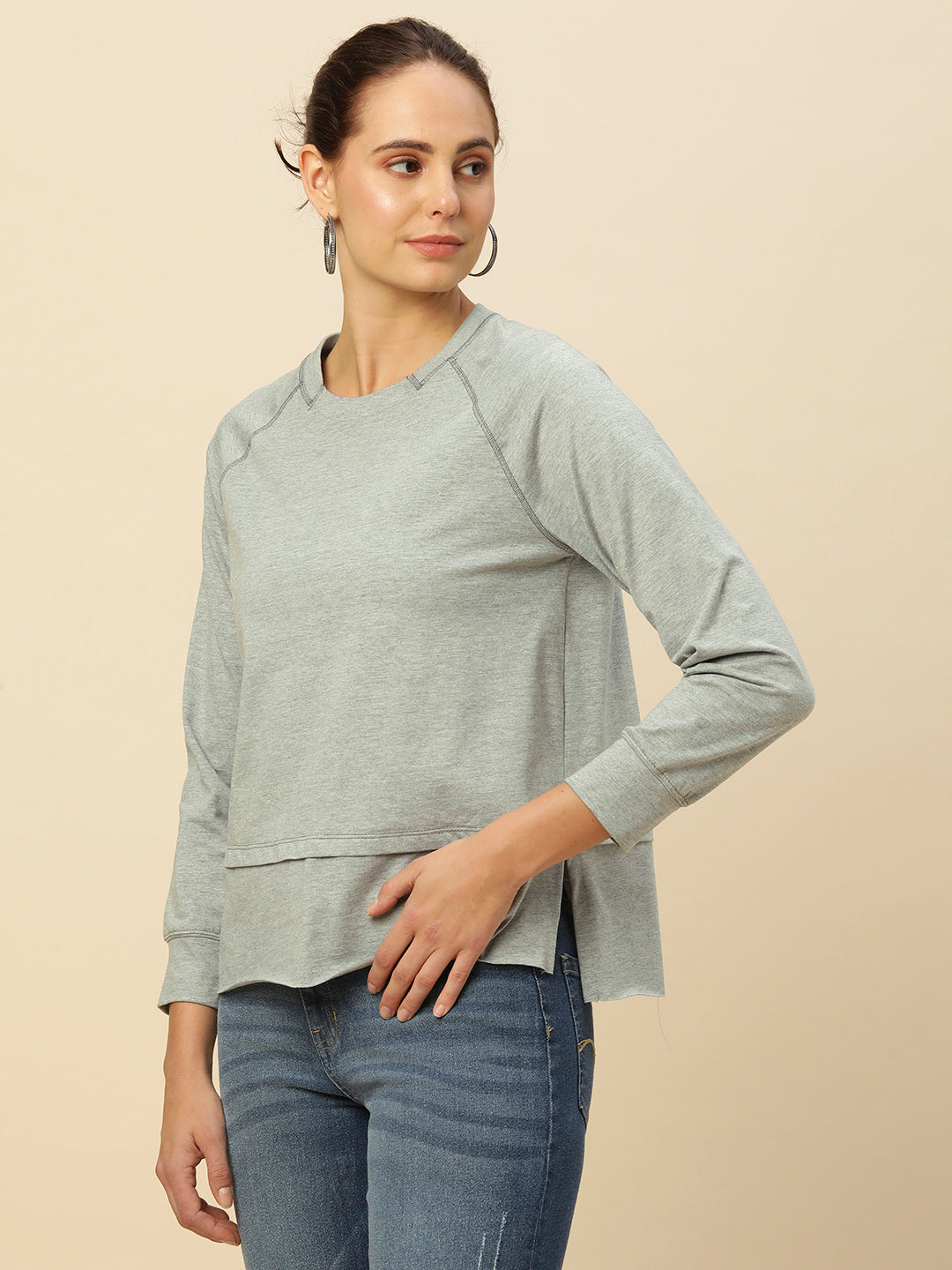 GREY MELANGE RAGLAN ESSENTIAL  SWEATSHIRT
