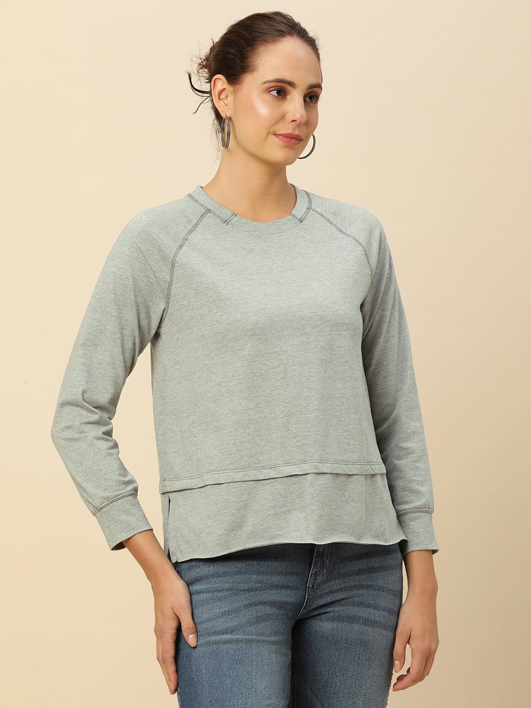 GREY MELANGE RAGLAN ESSENTIAL  SWEATSHIRT