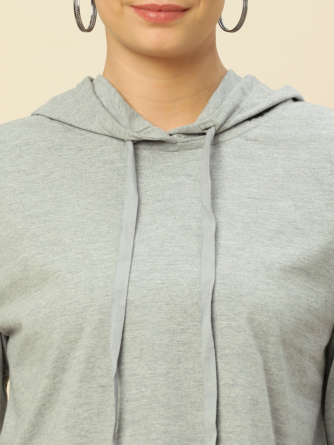 GREY MELANGE COLOR BLOCKED  JERSEY HOODIE
