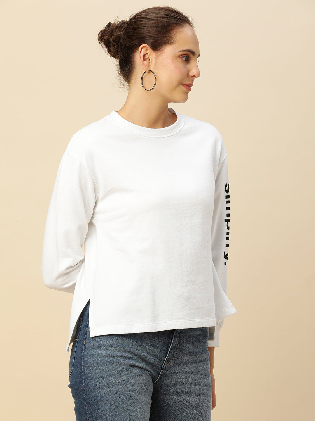 "SIMPLIFY" FRENCH TERRY SWEATSHIRT WITH  HIGH - LOW HEMLINE
