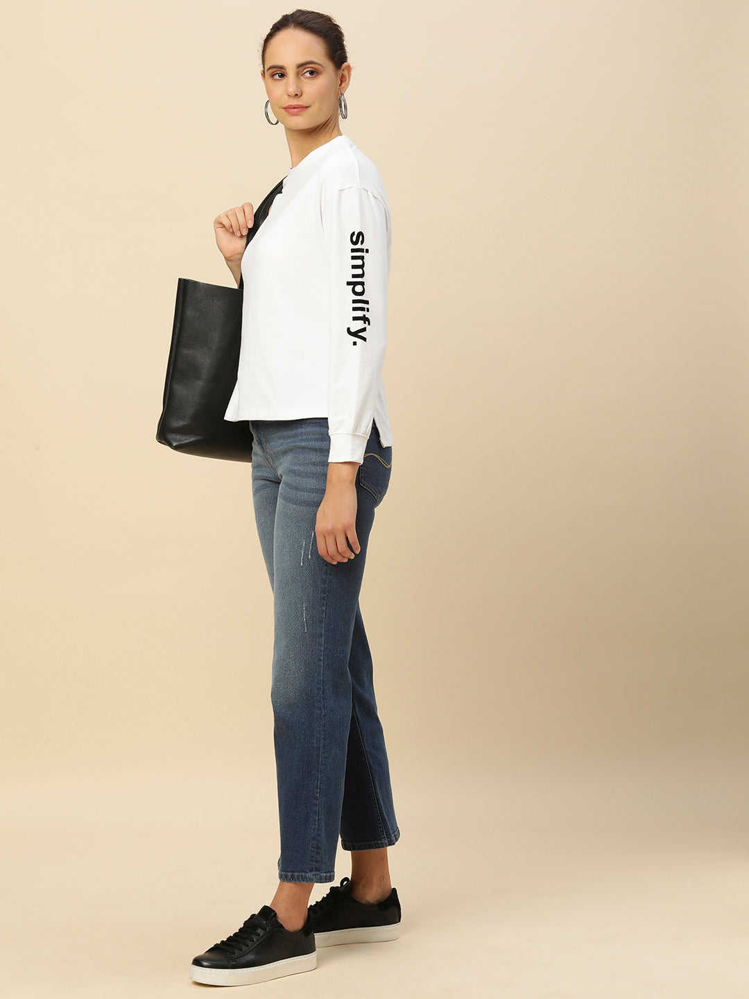 "SIMPLIFY" FRENCH TERRY SWEATSHIRT WITH  HIGH - LOW HEMLINE