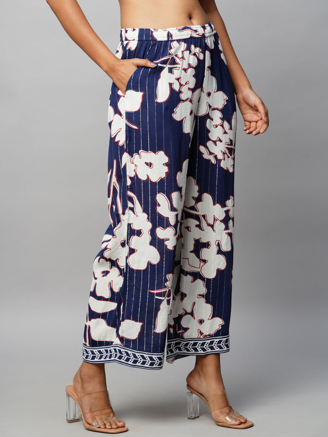 Giant Floral Print On Lurex Viscose Crepe Wide Leg Culottes