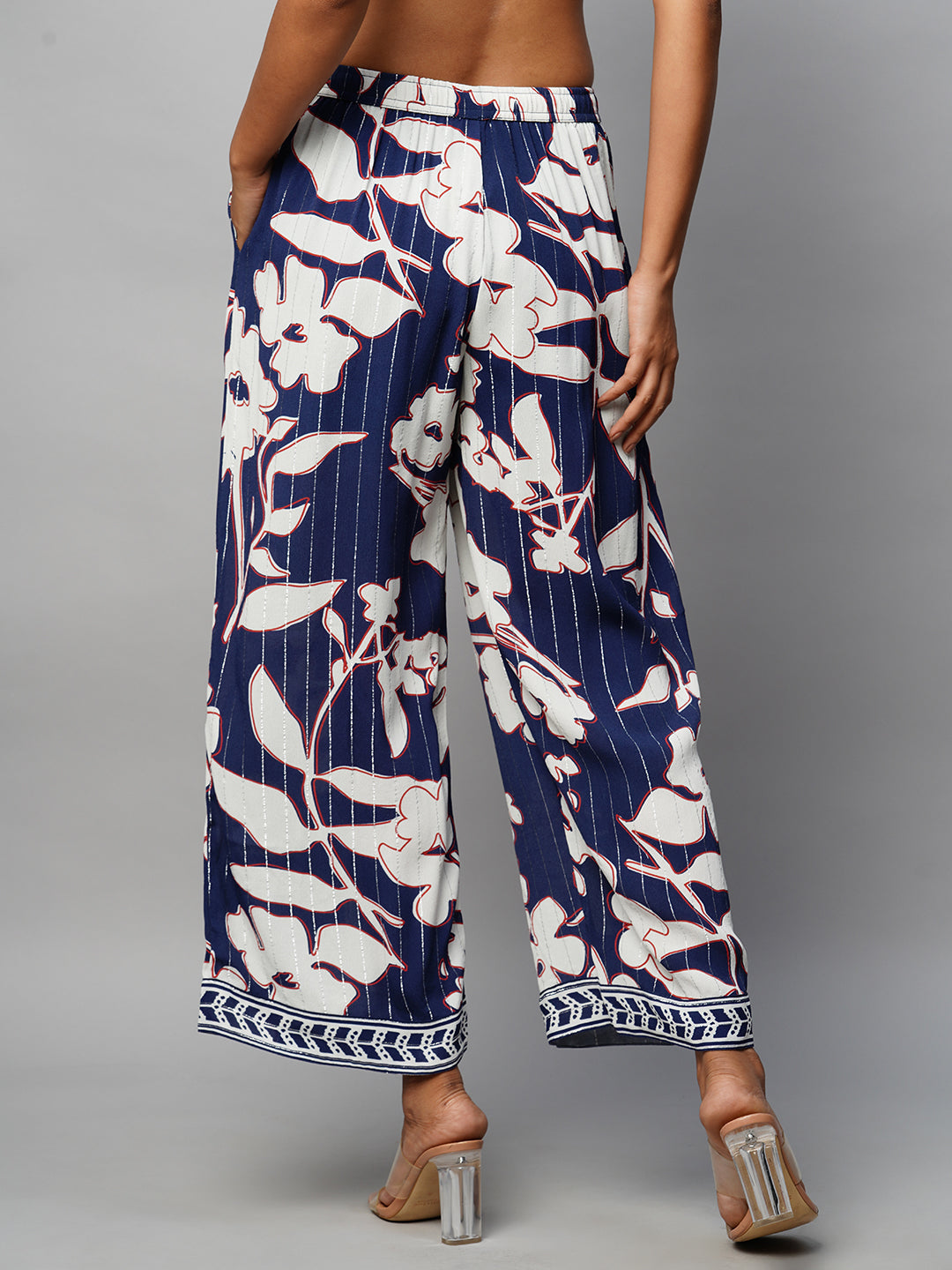 Giant Floral Print On Lurex Viscose Crepe Wide Leg Culottes