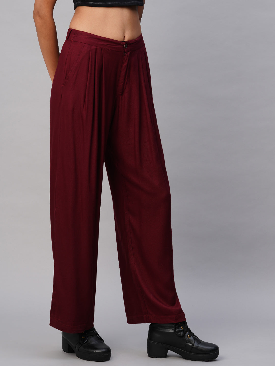 Viscose Twill Pleated Straight Leg Fluid Trousers
