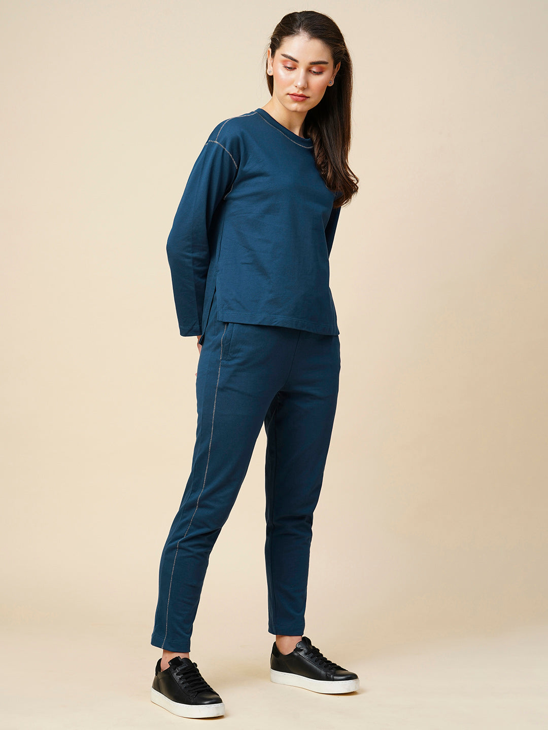 French Terry Drop Shoulder Sweatshirt & Slim Leg Co-Ord Set
