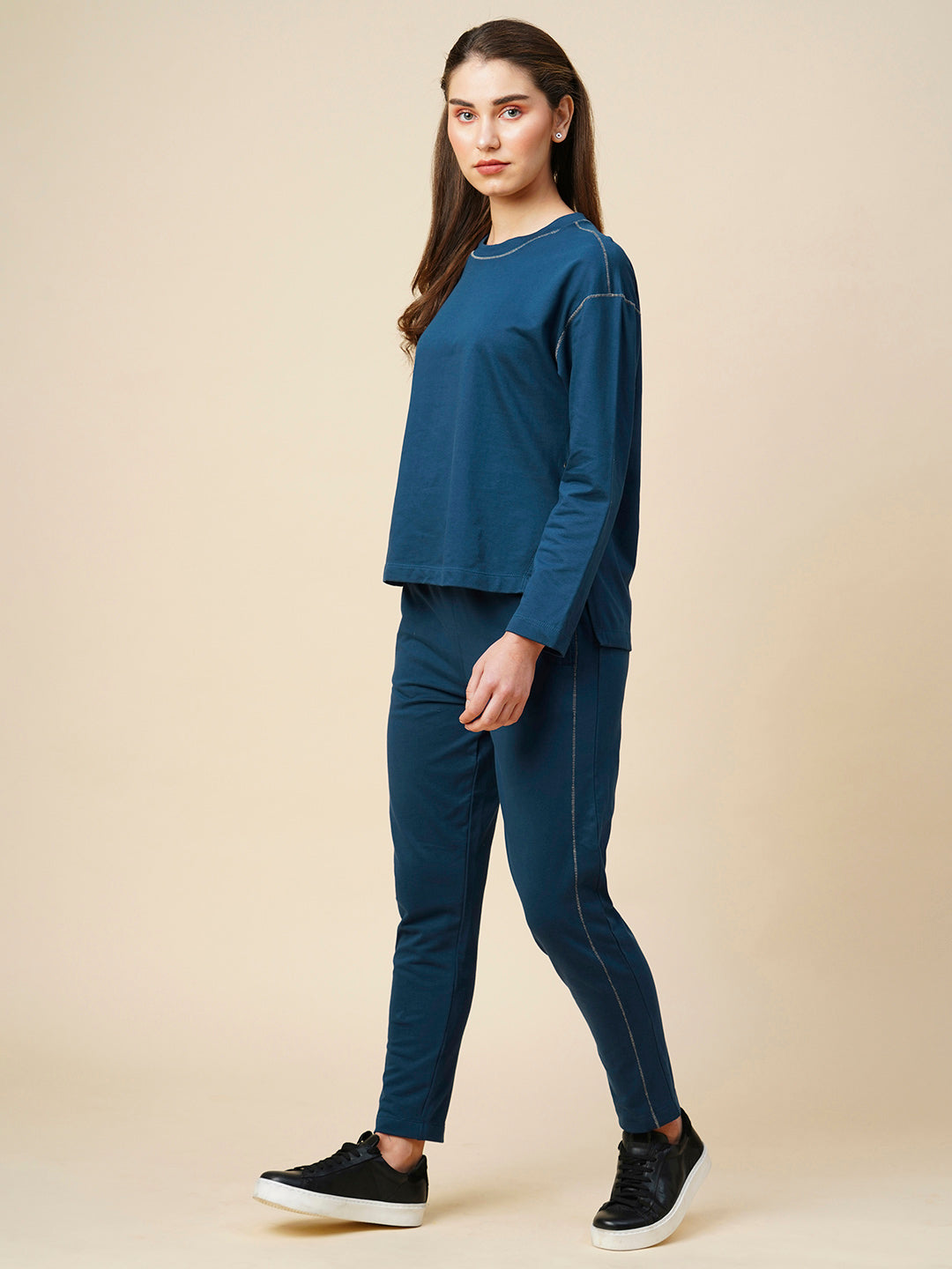 French Terry Drop Shoulder Sweatshirt & Slim Leg Co-Ord Set