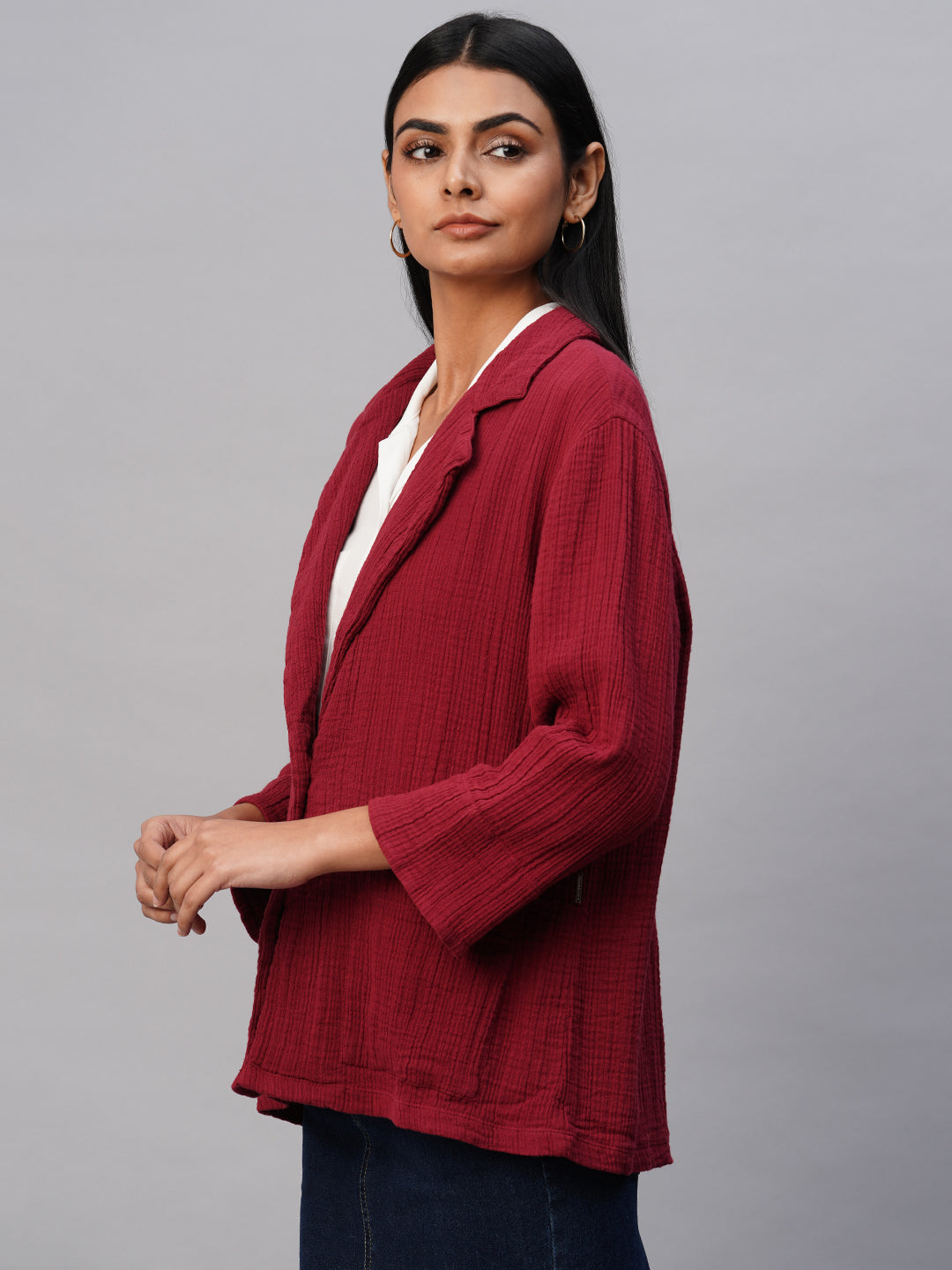 Crinkle Cotton Double Cloth Fluid Jacket