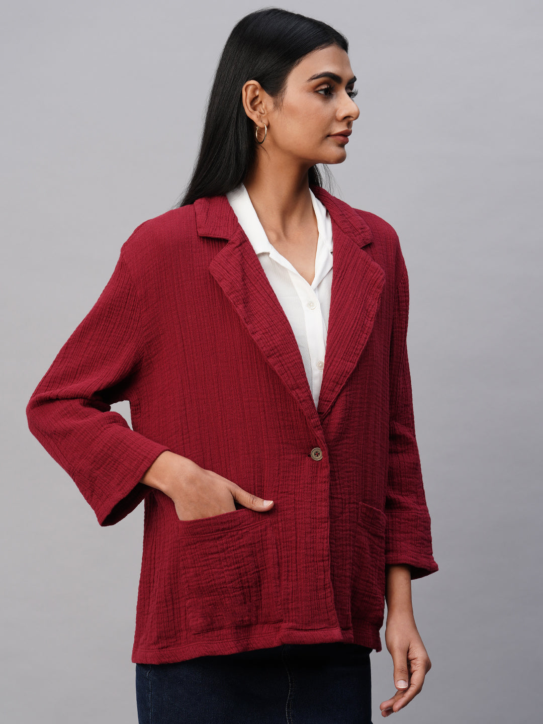 Crinkle Cotton Double Cloth Fluid Jacket