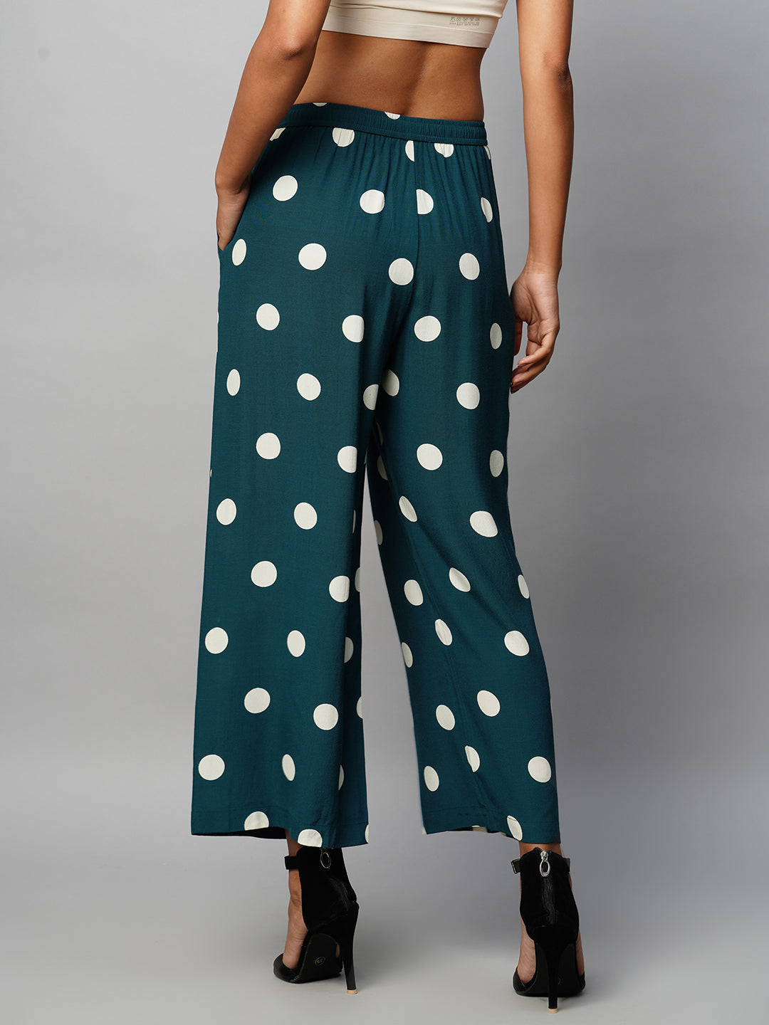 Polka Dot Viscose Crepe Pleated Pull On Trouser