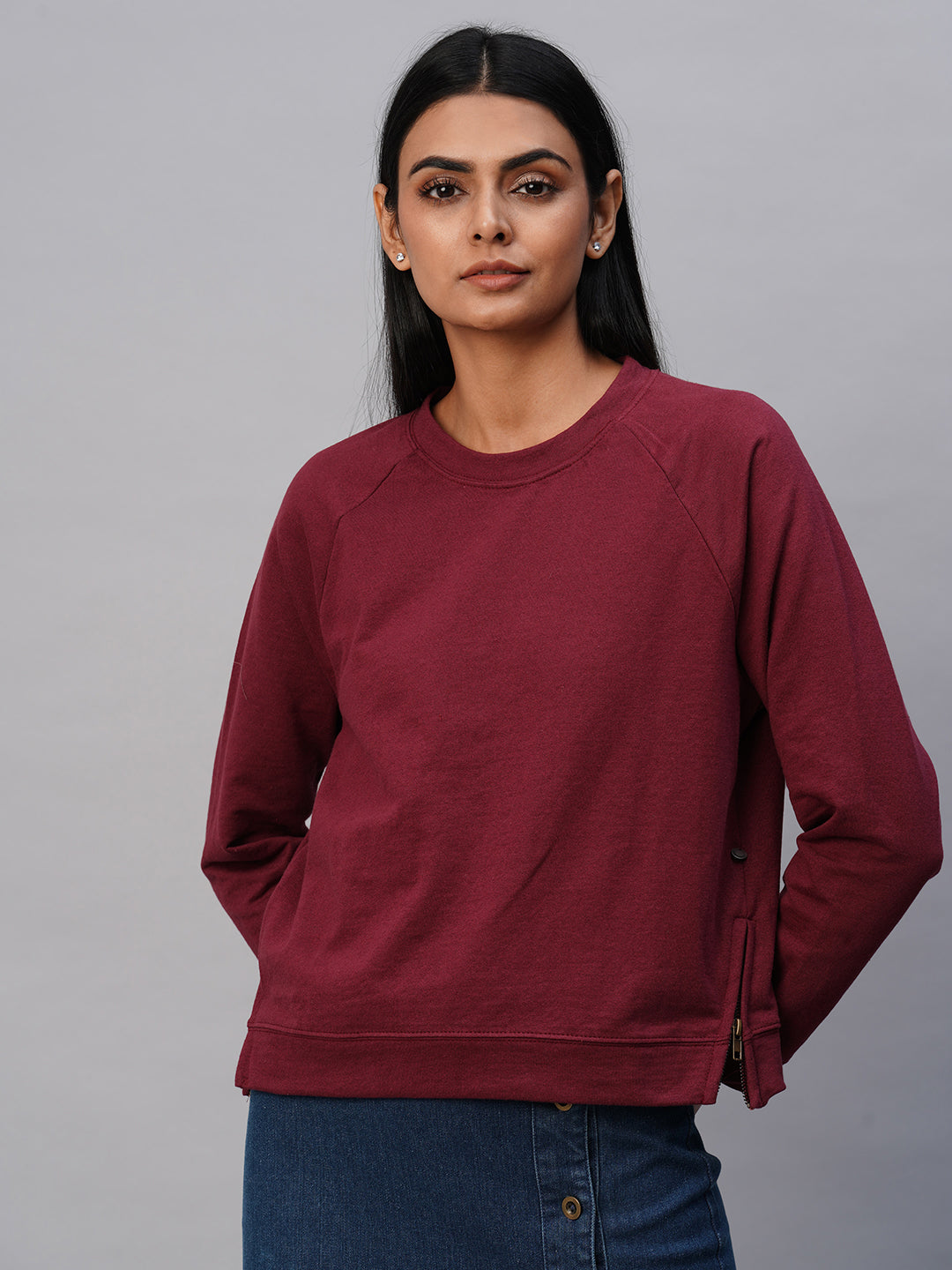 French Terry Sweatshirt With Side Zip Detailing