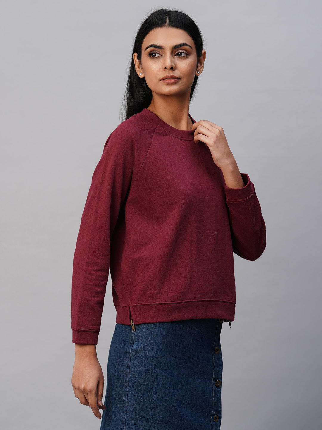 French Terry Sweatshirt With Side Zip Detailing
