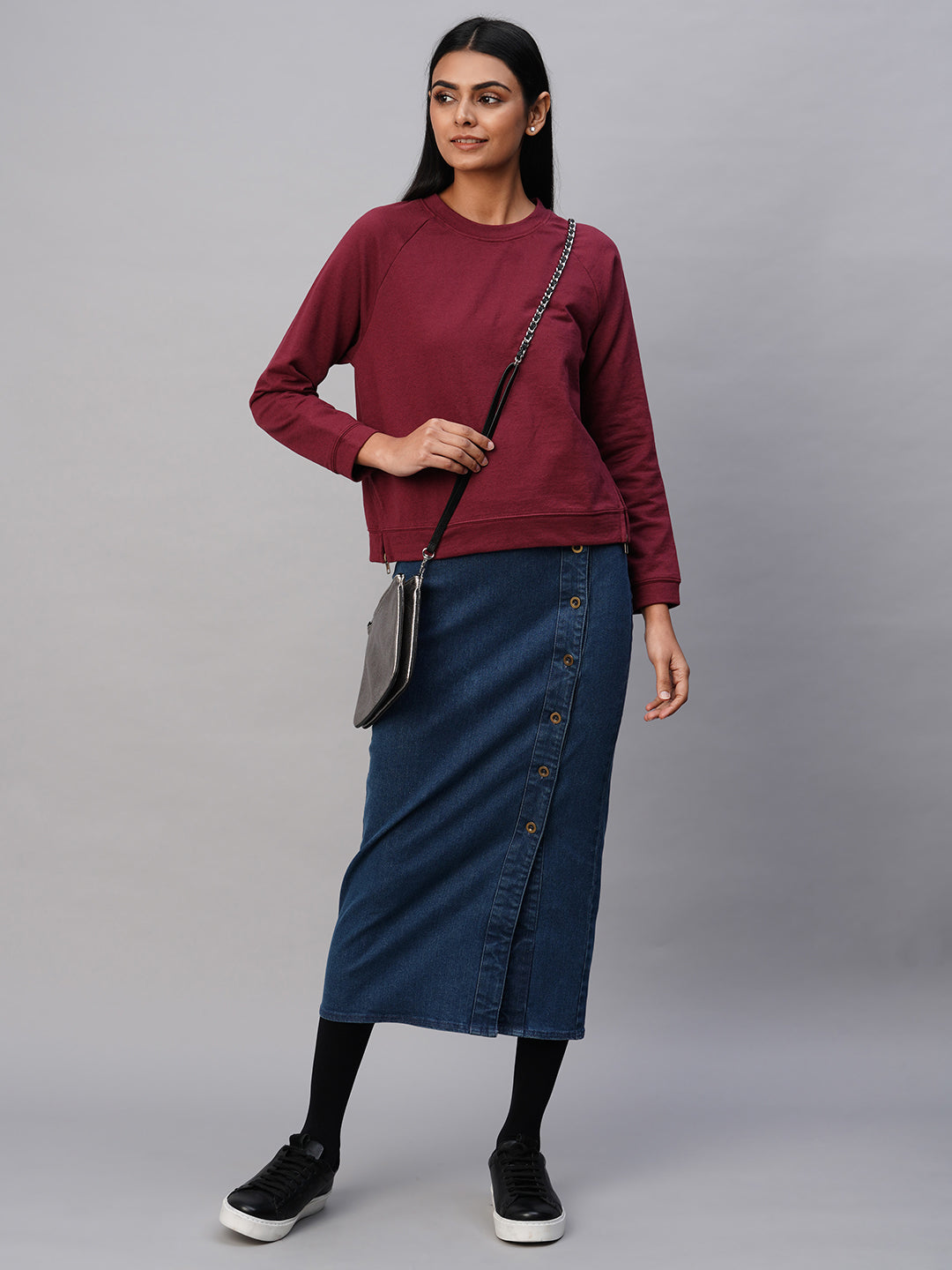 French Terry Sweatshirt With Side Zip Detailing