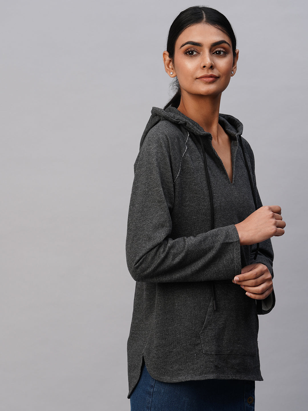 Stippled French Terry Oversized Hoodie W/ Kangaroo Pocket