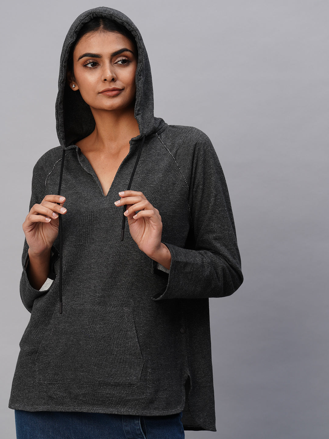 Stippled French Terry Oversized Hoodie W/ Kangaroo Pocket