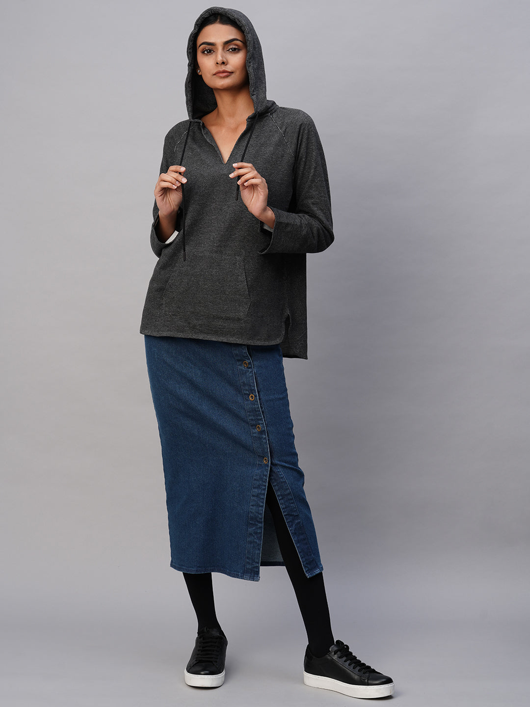 Stippled French Terry Oversized Hoodie W/ Kangaroo Pocket