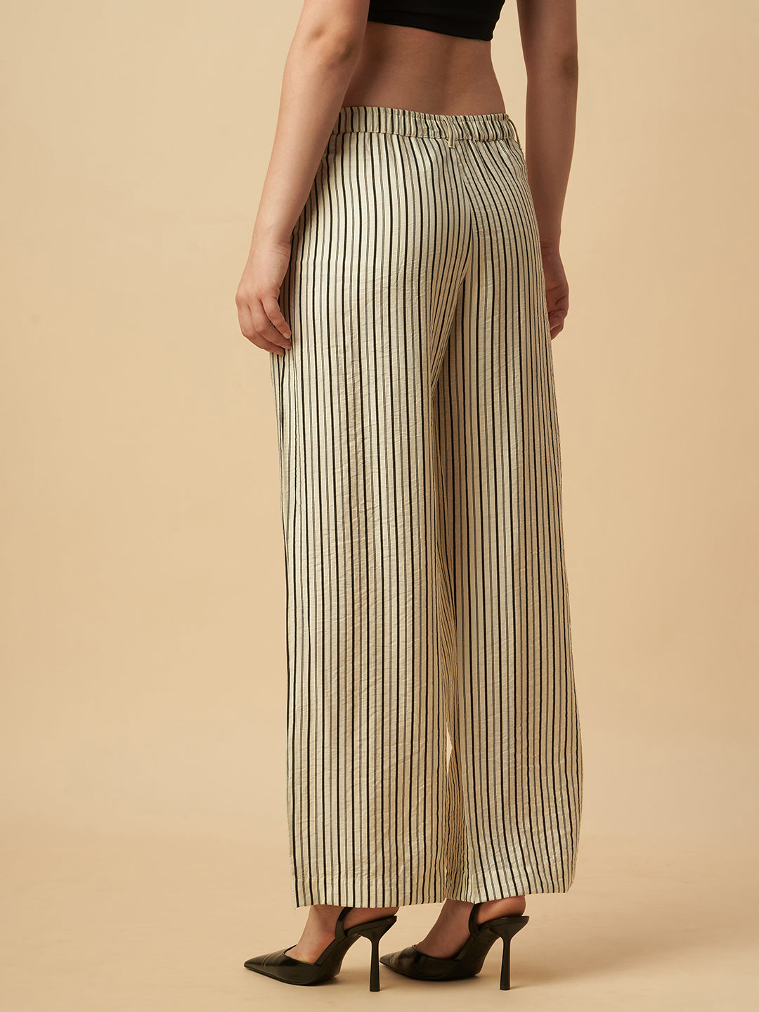 PRINTED STRIPES PLEATED SLIP ON TROUSERS