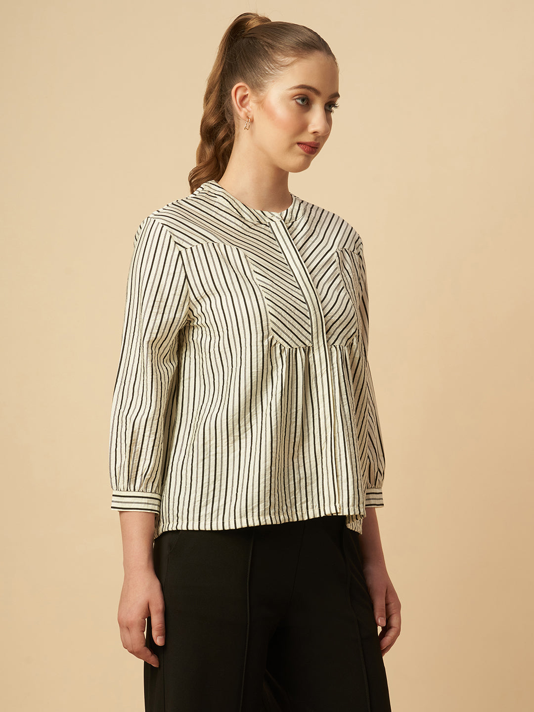 CRUSHED VISCOSE STRIPE TOP