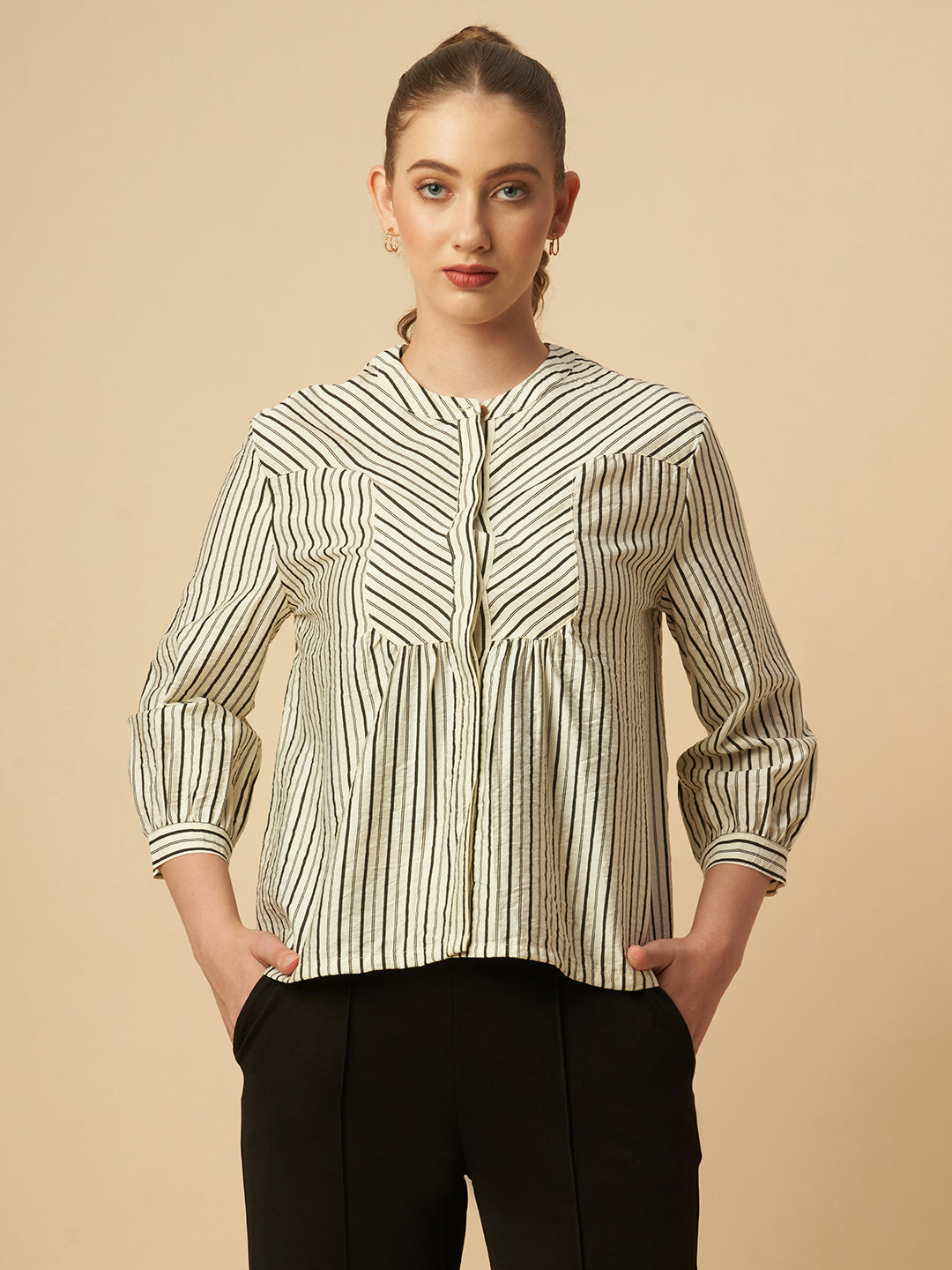 CRUSHED VISCOSE STRIPE TOP