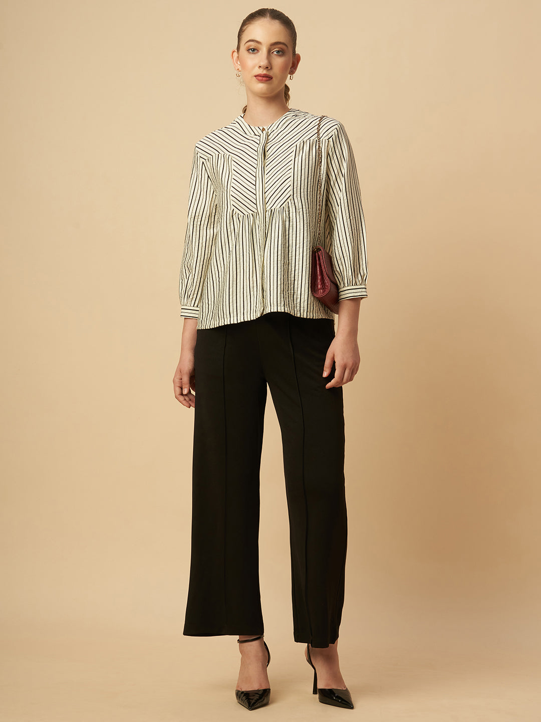 CRUSHED VISCOSE STRIPE TOP