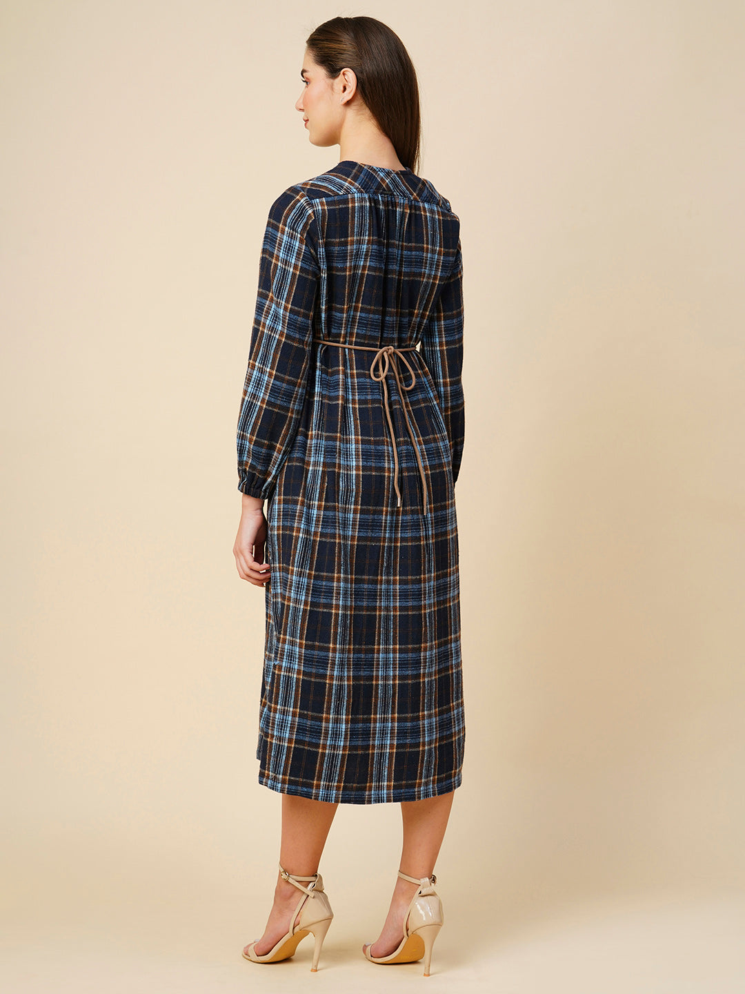 Brushed Flannel Embroidered Tunic Dress W/ Back Tie Up