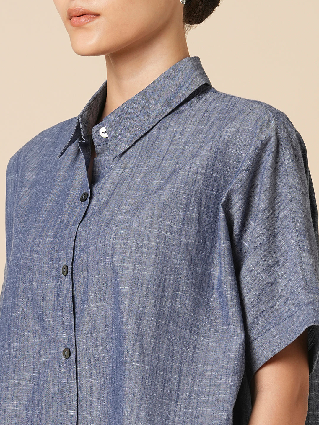 COTTON CHAMBRAY OVERSIZED CROPPED SHIRT