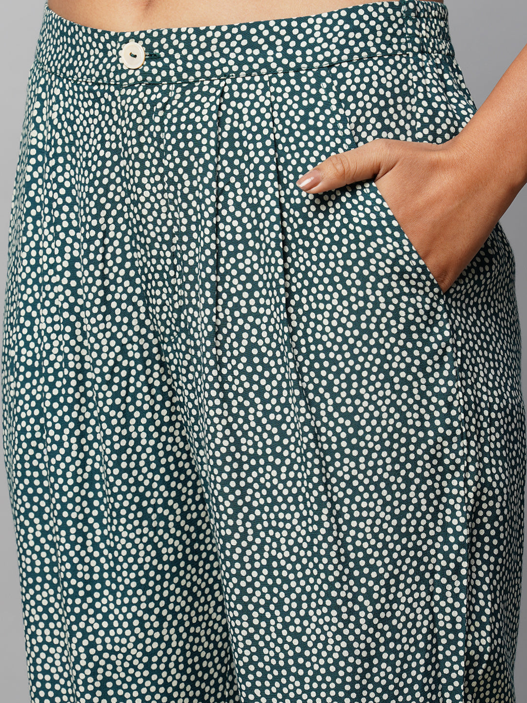 Mix Dot Viscose Crepe Longline Shirt & Pleated Pant Set