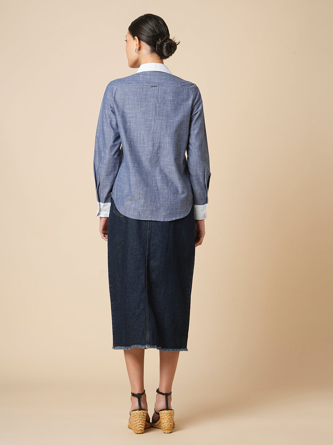 CHAMBRAY SHIRT WITH STRIPED YOKE  & DETAILING