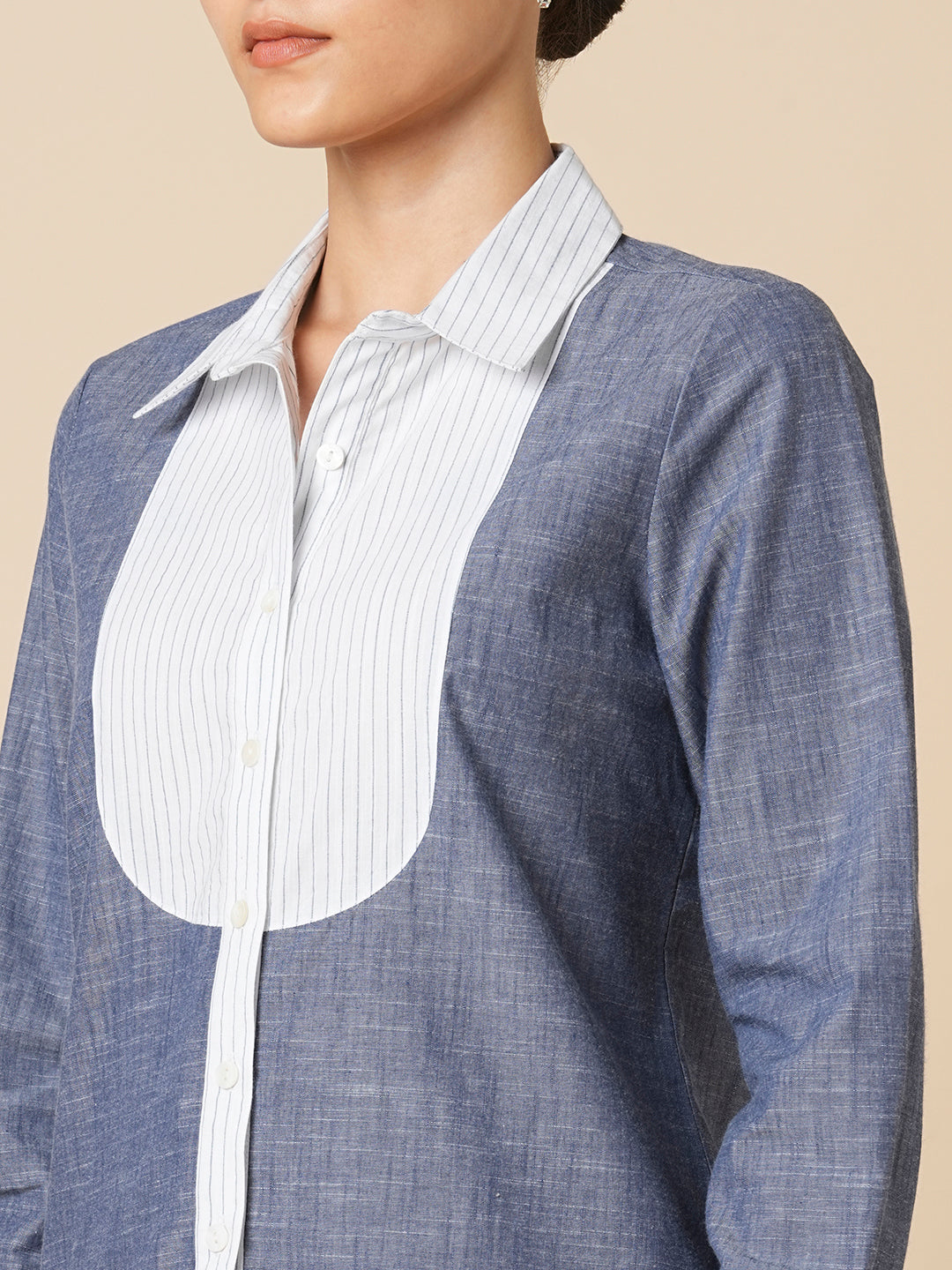CHAMBRAY SHIRT WITH STRIPED YOKE  & DETAILING