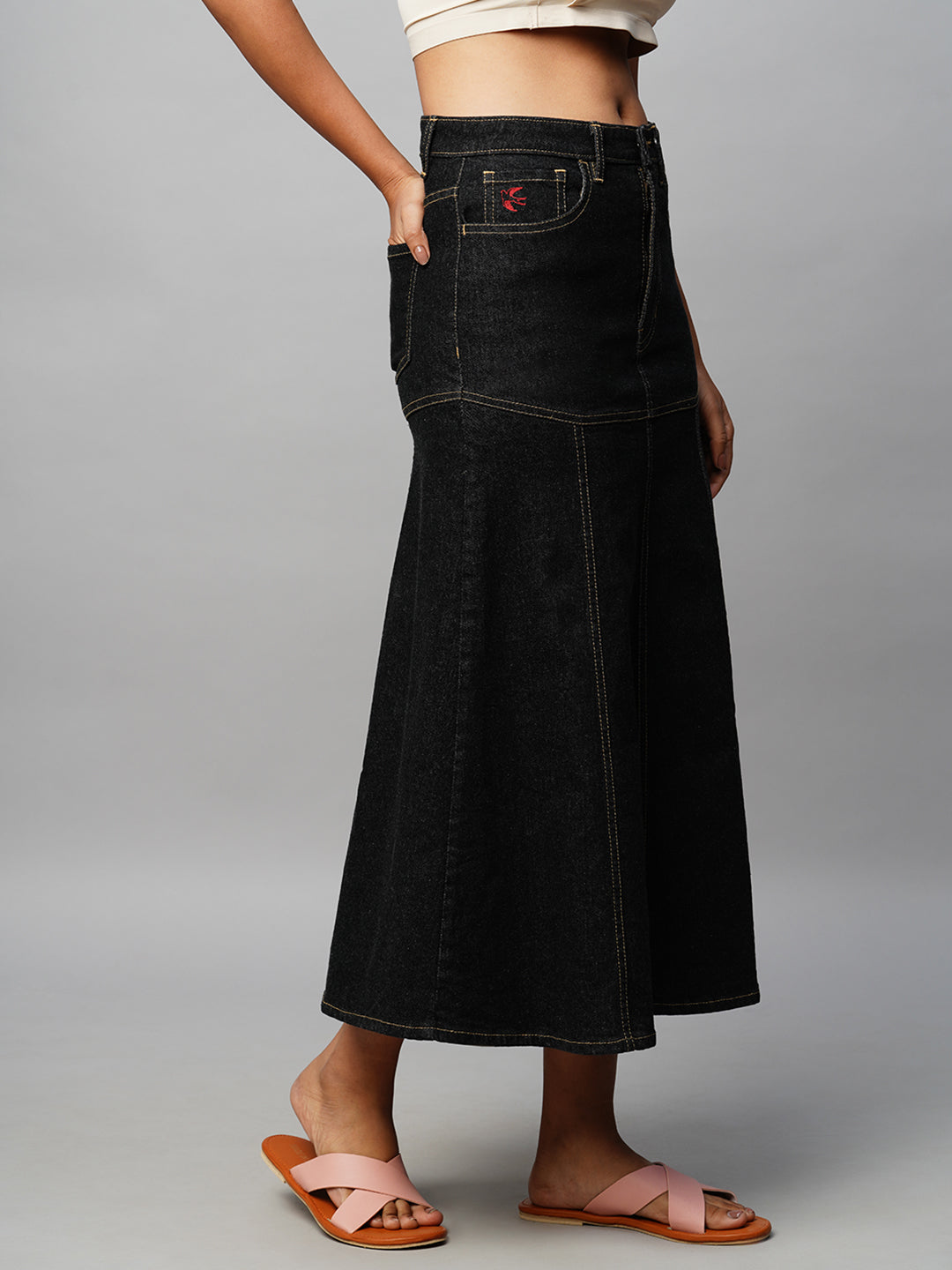 Black Denim Fit N Flare Skirt