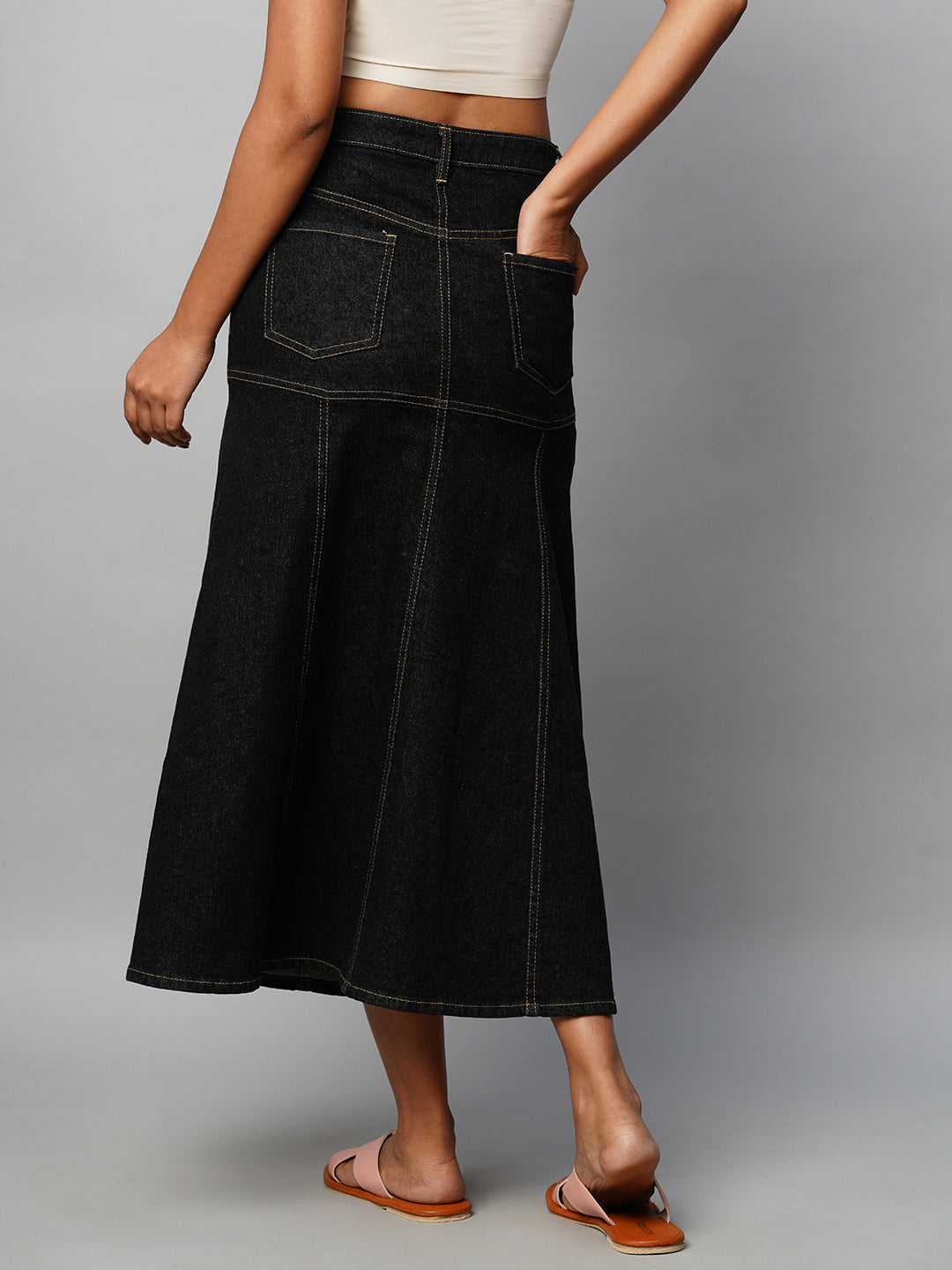 Black Denim Fit N Flare Skirt