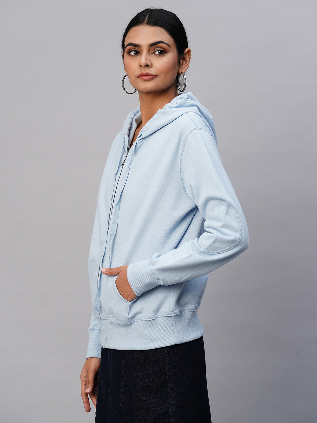 Ice Blue Fleece Zippered Hoodie