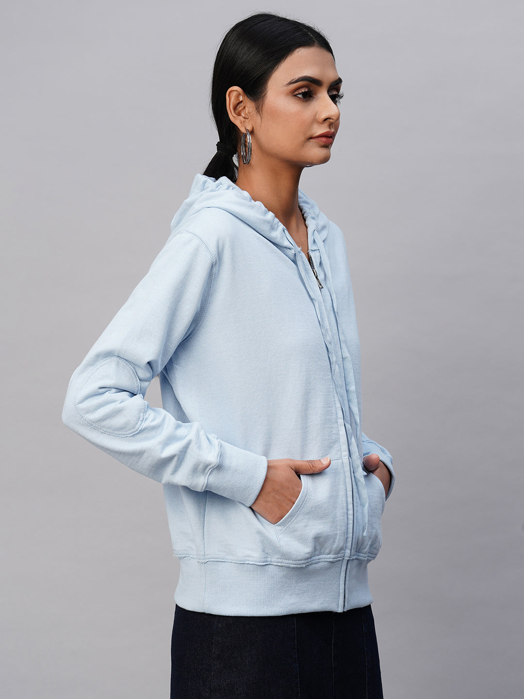 Ice Blue Fleece Zippered Hoodie