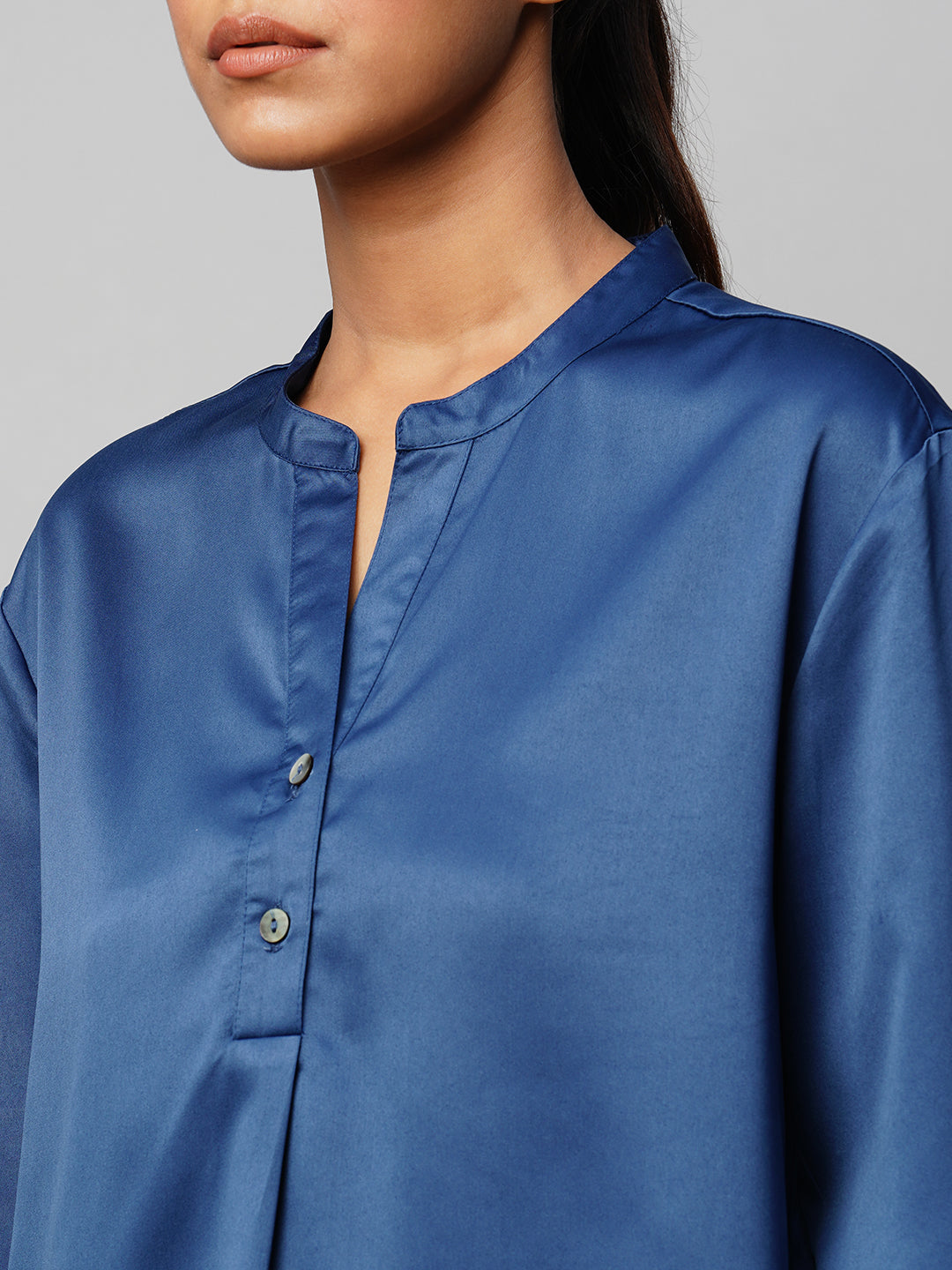 Satin Silk 1/2 Placket Pop Over Shirt