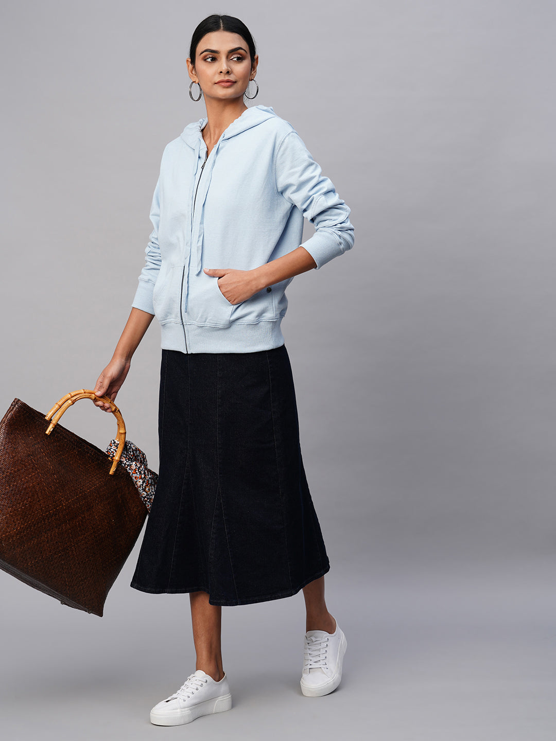 Ice Blue Fleece Zippered Hoodie