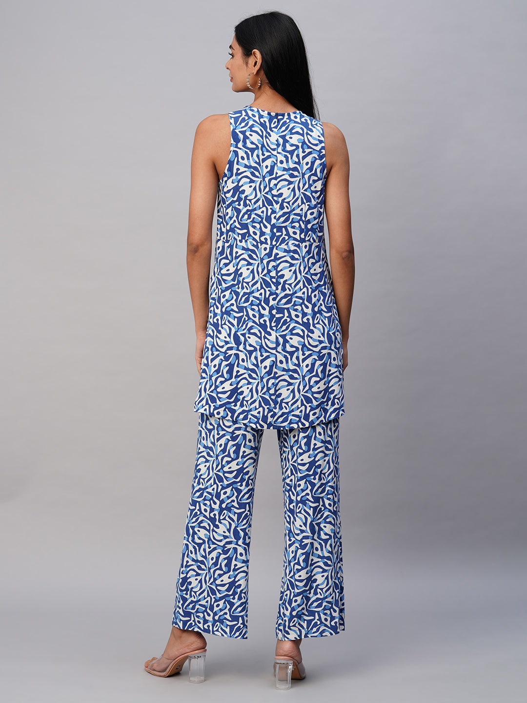 ABSTRACT PRINT VISCOSE INCUT KURTA  & PLEATED FLARED LEG PANT SET