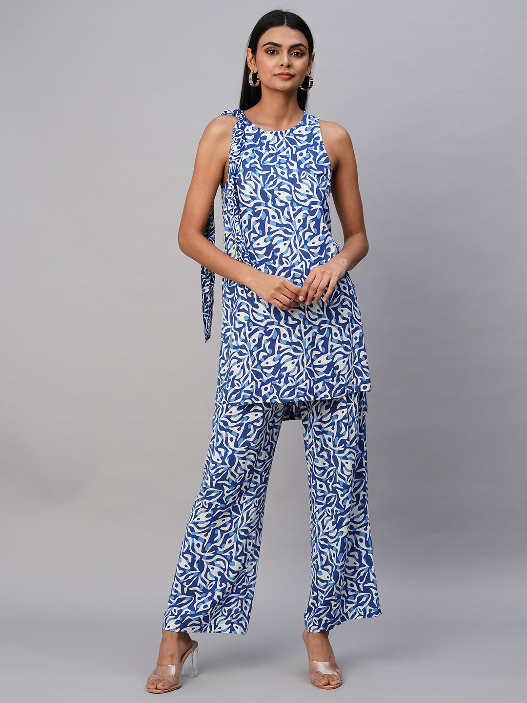 ABSTRACT PRINT VISCOSE INCUT KURTA  & PLEATED FLARED LEG PANT SET