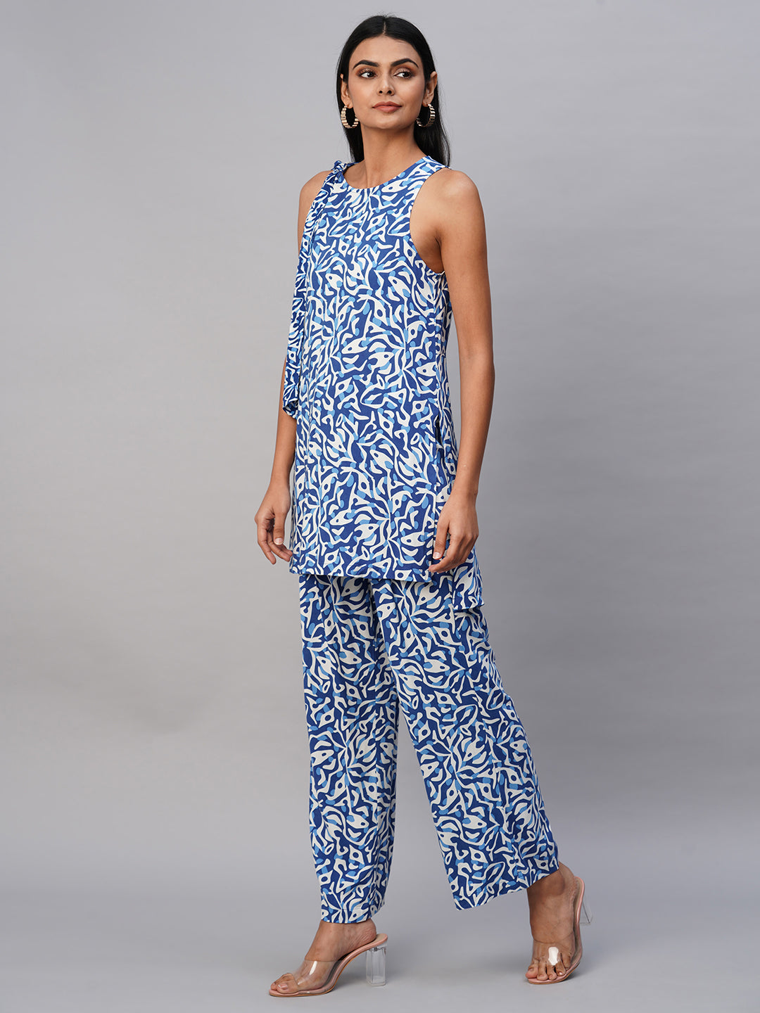 ABSTRACT PRINT VISCOSE INCUT KURTA  & PLEATED FLARED LEG PANT SET