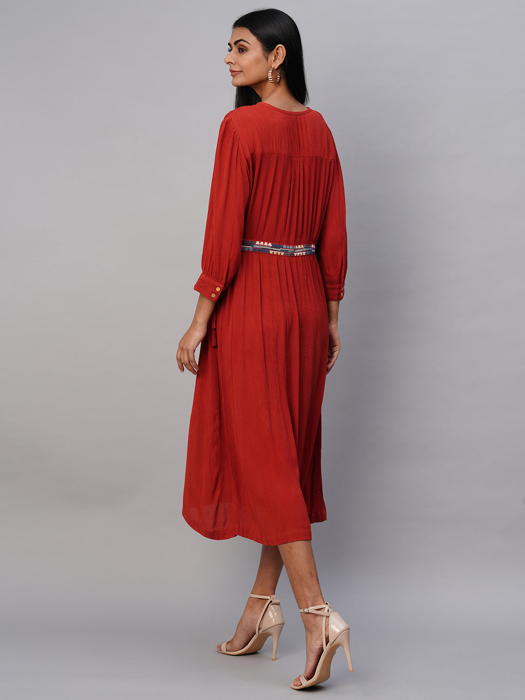 Crinkle Rayon Embroidered Tunic Dress