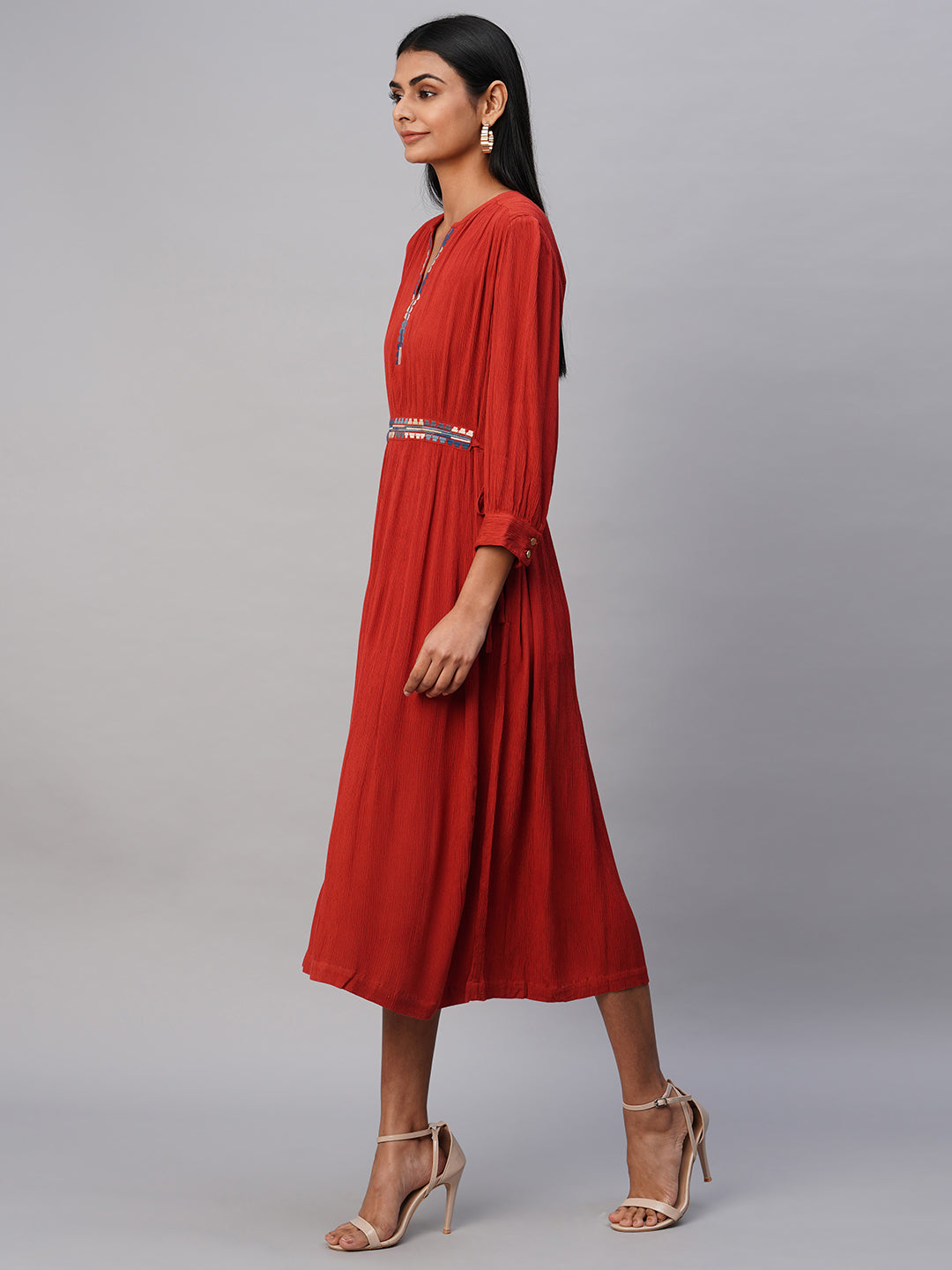 Crinkle Rayon Embroidered Tunic Dress