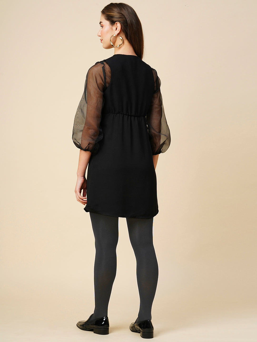 Moss Crepe Pinafore Mini Swing Dress W/ Organza Inner