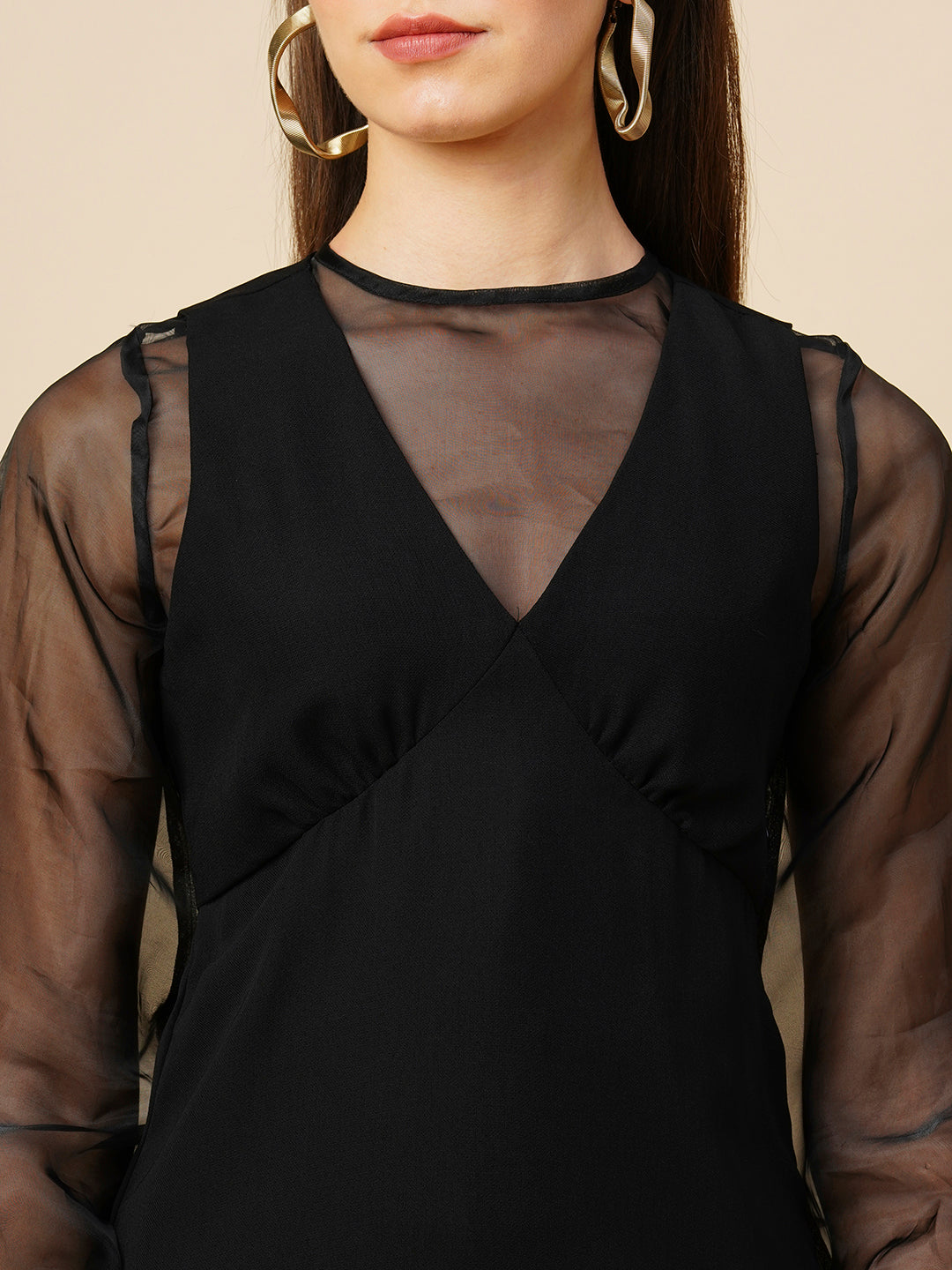 Moss Crepe Pinafore Mini Swing Dress W/ Organza Inner