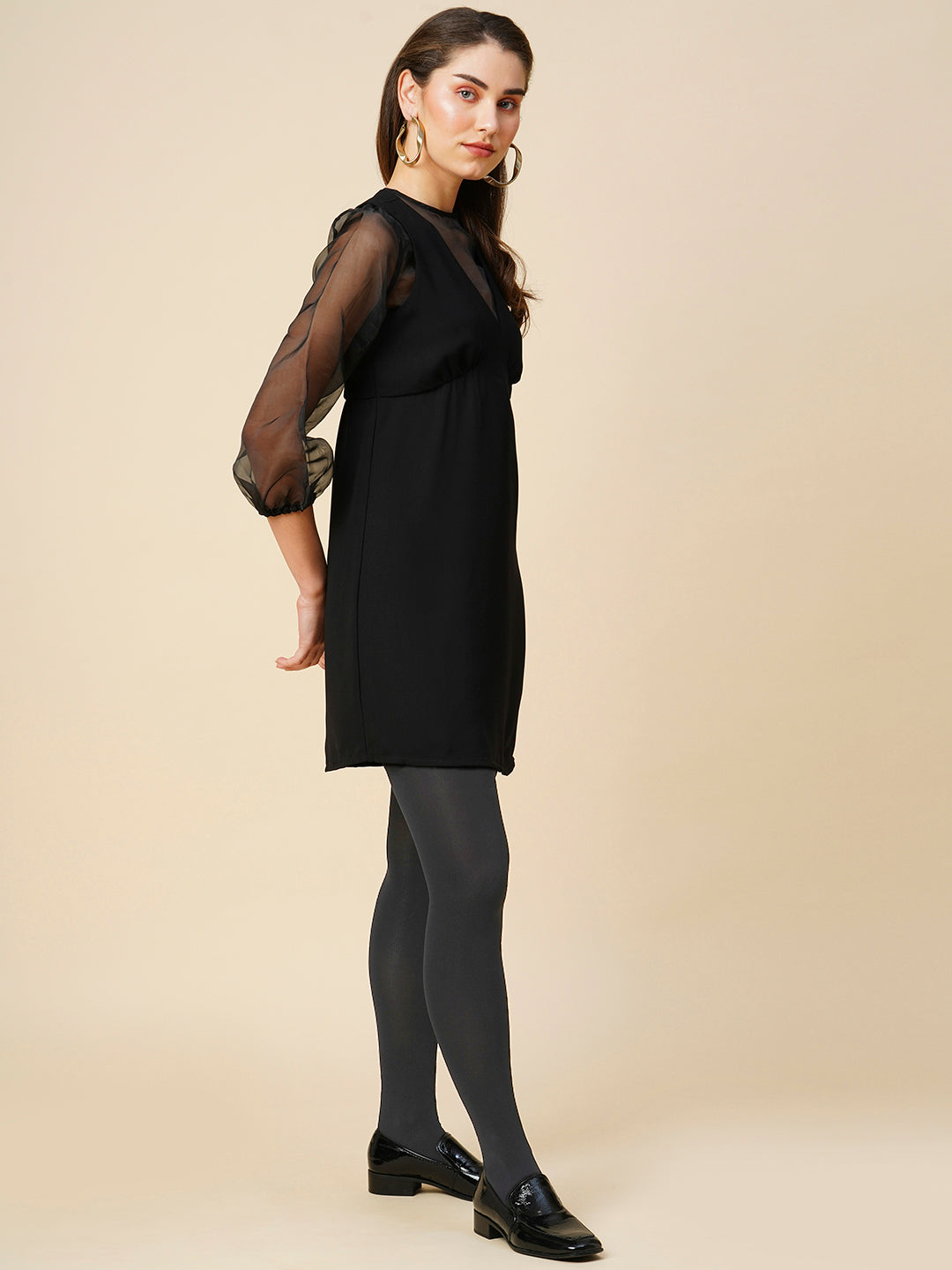 Moss Crepe Pinafore Mini Swing Dress W/ Organza Inner